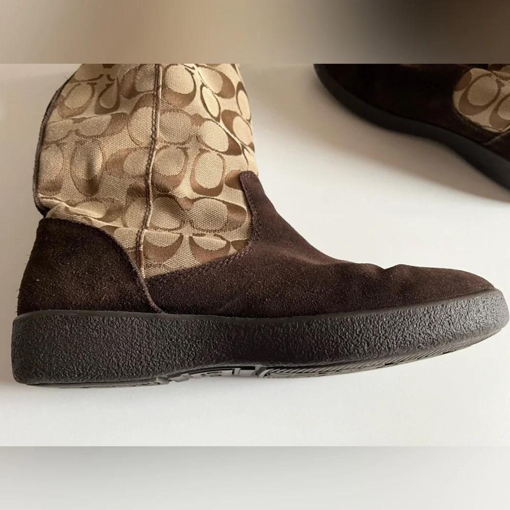 Signature Coach 'Tinah' Boots, Brown Suede Signature C Textile, Mid-Calf size 8
